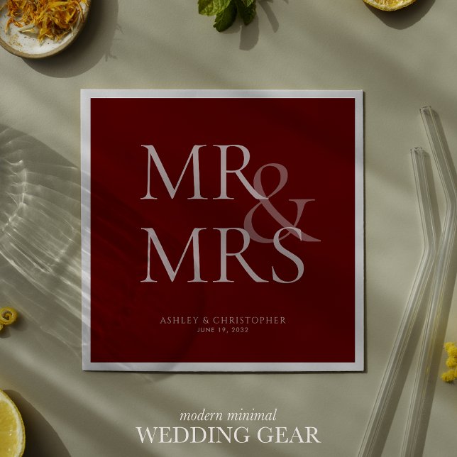 MR&MRS Minimal Typographic Red Cocktail Napkins (Creator Uploaded)