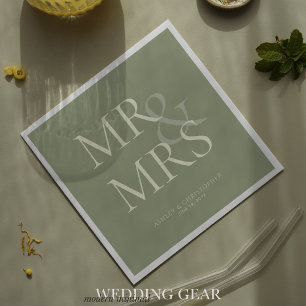 MR&MRS Minimal Typographic Sage Green Cocktail Napkins