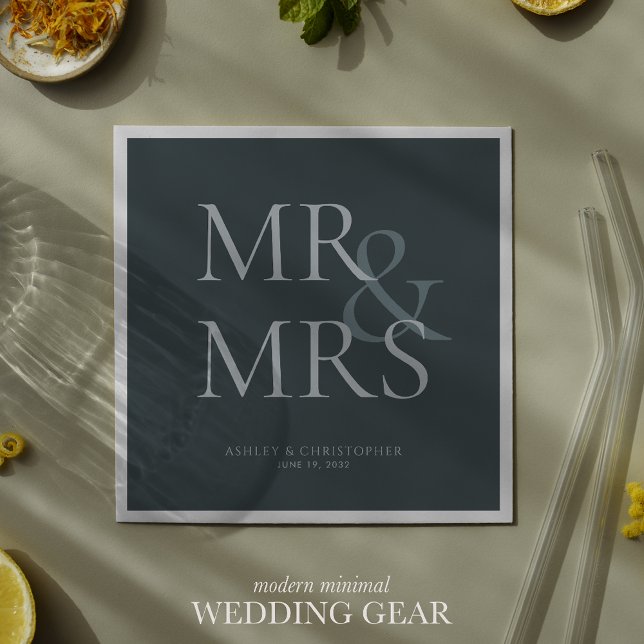 MR&MRS Minimal Typographic Space Gray Cocktail Napkins (Creator Uploaded)