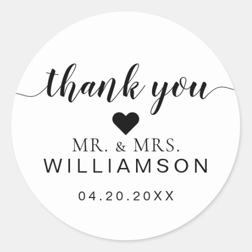 Mr  Mrs  Minimalistic Wedding Black Thank You Classic Round Sticker