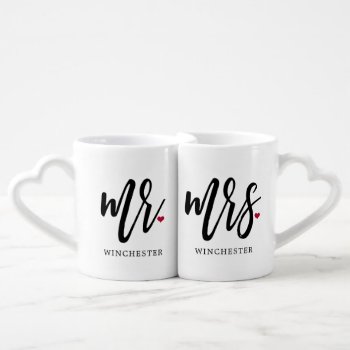 Mr. & Mrs. Modern Black Script Couples Mugs by PinkMoonDesigns at Zazzle
