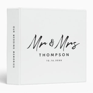 Mr. & Mrs. Modern Black White Script Wedding Album 3 Ring Binder