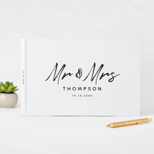 Mr  Mrs Modern Black White Script  Wedding Guest Book