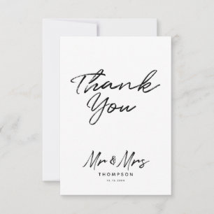 Mr. & Mrs. Modern Black White Script Wedding Thank You Card