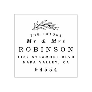 Mr & Mrs Modern Botanical Wedding Return Address Rubber Stamp