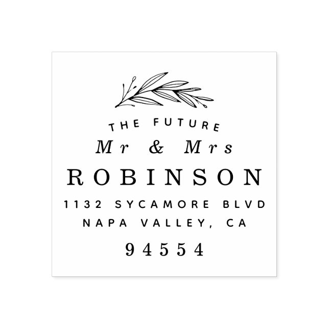Mr & Mrs | Modern Botanical Wedding Return Address Rubber Stamp (Imprint)