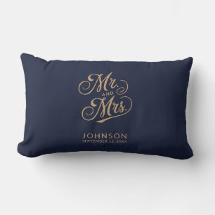 Mr & Mrs Modern Elegant Wedding Anniversary Script Lumbar Pillow