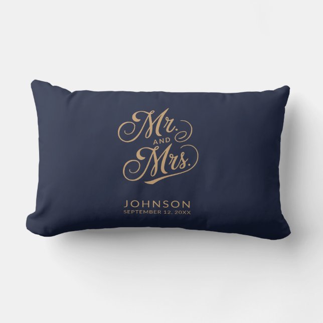 Mr & Mrs Modern Elegant Wedding Anniversary Script Lumbar Pillow (Front)