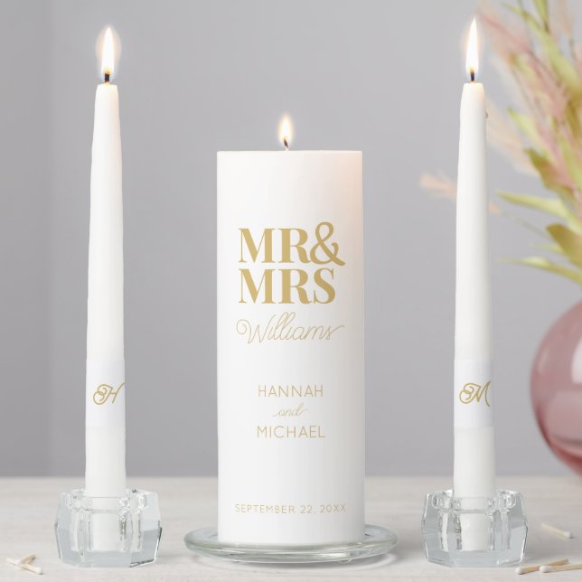 Mr Mrs Modern Elegant Wedding Unity Candle Set (In Situ)