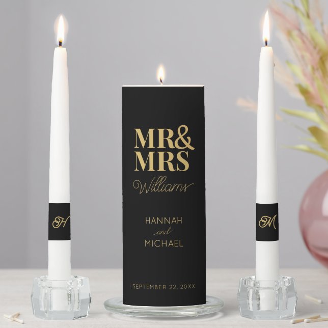 Mr Mrs Modern Elegant Wedding Unity Candle Set (In Situ)