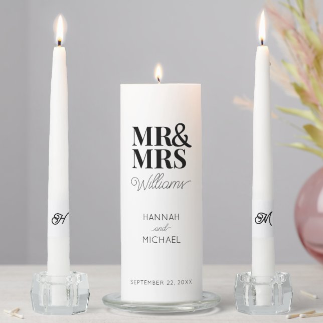 Mr Mrs Modern Elegant Wedding Unity Candle Set (In Situ)