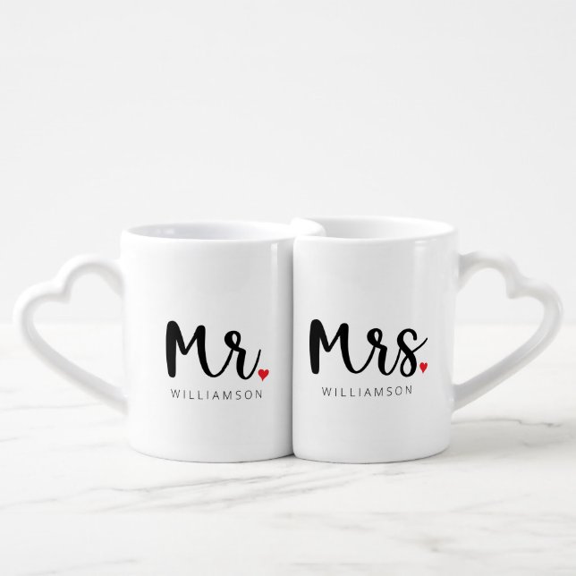 Mr & Mrs Modern Minimalist Black Coffee Mug Set (Front Nesting)