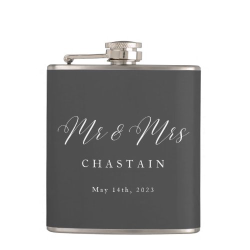 Mr  Mrs Modern Minimalist Script Couple Wedding Flask