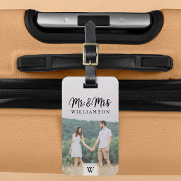 Mr &amp; Mrs | Modern Newlyweds Photo &amp; Monogram Luggage Tag