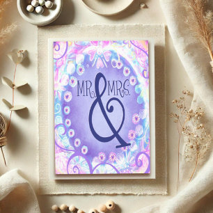 Mr. & Mrs. Modern Purple Elegant Wedding Trendy Card