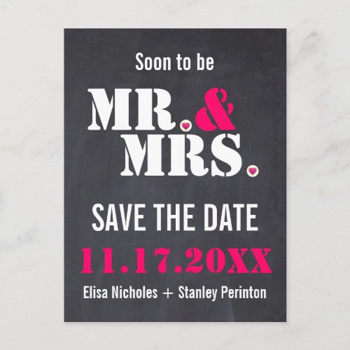 Mr  Mrs Modern typography wedding Save the Date Announcement Postcard