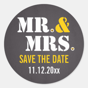 Mr. & Mrs. Modern typography wedding Save the Date Classic Round Sticker