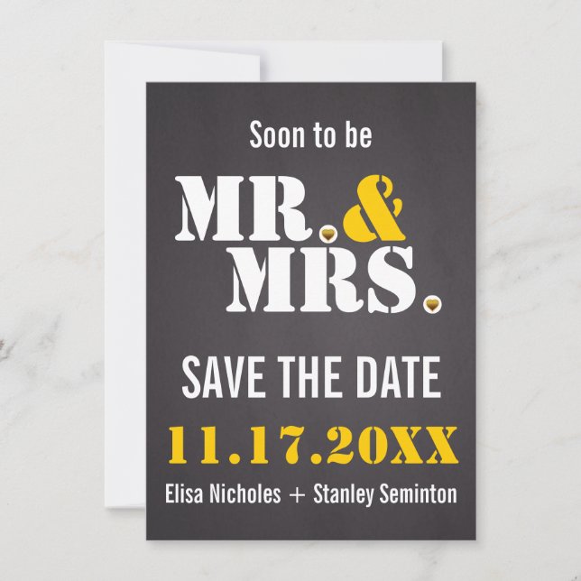 Mr. & Mrs. Modern typography wedding Save the Date Invitation (Front)
