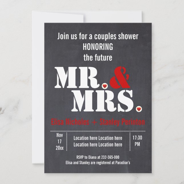 Mr. & Mrs. Modern typography wedding shower Invitation (Front)