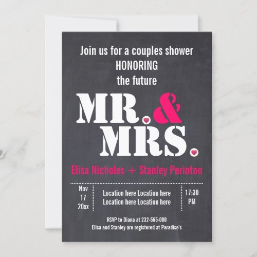 Mr  Mrs Modern typography wedding shower Invitation