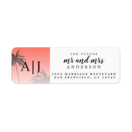 Mr Mrs Monogram Beach Wedding Return Address Label