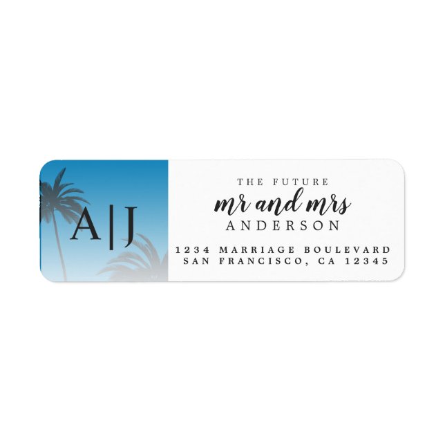 Mr Mrs Monogram Beach Wedding Return Address Label (Front)