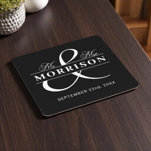 Mr Mrs Monogram Black White Wedding Square Paper Coaster