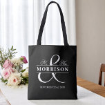 Mr Mrs Monogram Black White Wedding  Tote Bag<br><div class="desc">Add timeless elegance to your celebration with our Mr. and Mrs. Monogram Black White Wedding Tote Bag. Featuring a crisp white background, bold black accents, and your personalized monogram alongside elegant “Mr. & Mrs.” script, this tote combines classic sophistication with everyday functionality. Perfect for welcome bags, bridal party gifts, or...</div>