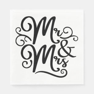 Mr & Mrs Monogram Wedding Just Married Black White Napkins