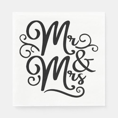 Mr  Mrs Monogram Wedding Just Married Black White Napkins