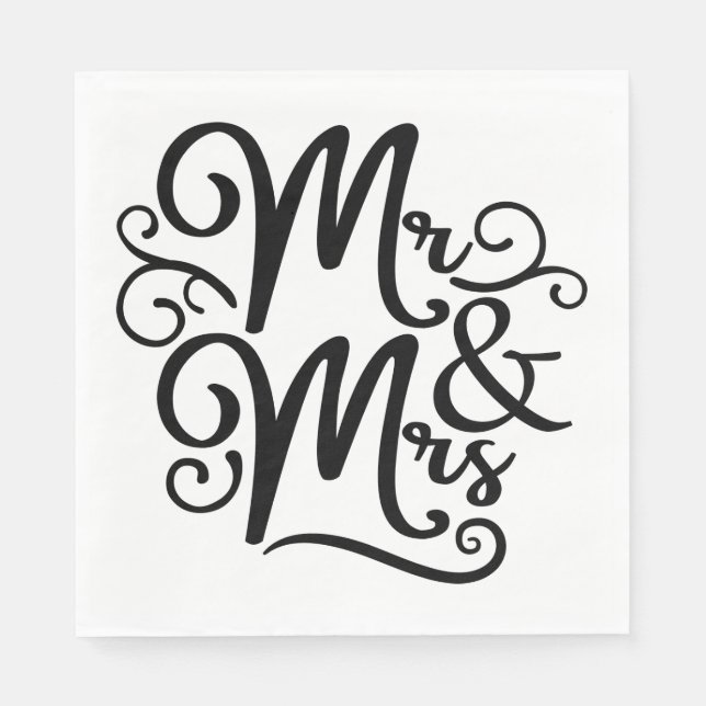 Mr & Mrs Monogram Wedding Just Married Black White Napkins (Front)