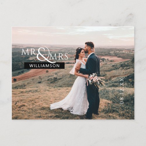 Mr  Mrs Monogram Wedding Photo Thank You Postcard