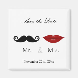 Mr. & Mrs. Mustache and Lips - Save the Date Magnet