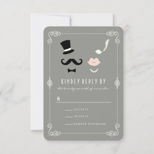 Mr  Mrs Mustache And Lips Vintage Chic Wedding RSVP Card