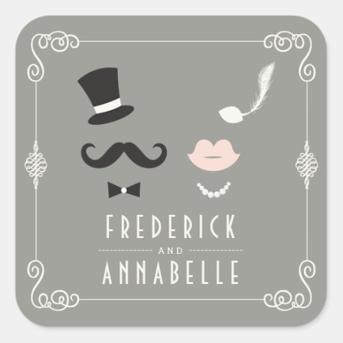 Mr  Mrs Mustache And Lips Vintage Chic Wedding Square Sticker