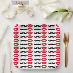 Mr. & Mrs. Mustache & Lips Party Paper Plates