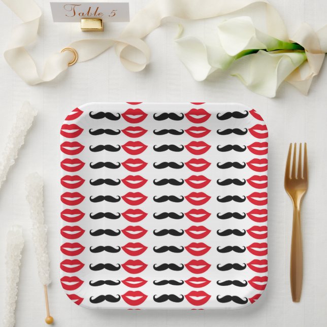 Mr. & Mrs. Mustache & Lips Party Paper Plates (Wedding)