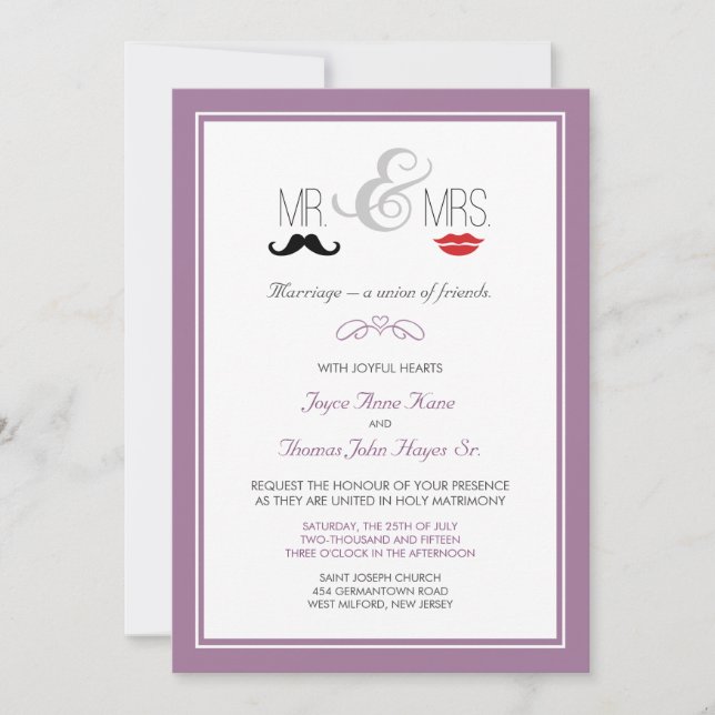 Mr. & Mrs. Mustache & Lipstick Invitation (custom) (Front)