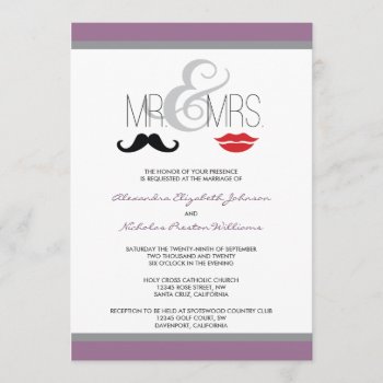Mr. & Mrs. Mustache & Lipstick Wedding Invitation by TheWeddingShoppe at Zazzle