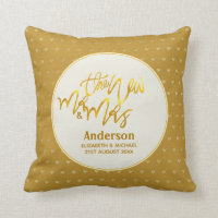 Mr & Mrs (name, Date) Wedding Gold Hearts Gifts Throw Pillow