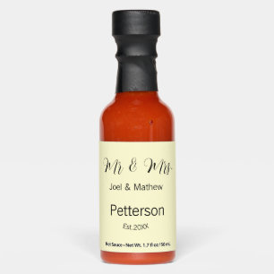 mr & mrs name est year wedding couple simple yello hot sauces