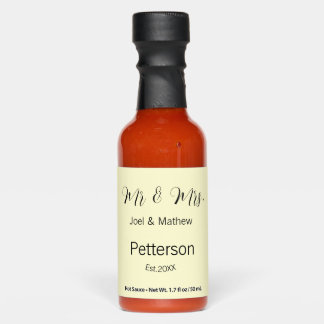 mr & mrs name est year wedding couple simple yello hot sauces