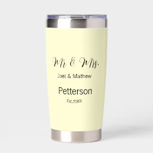 mr & mrs name est year wedding couple simple yello insulated tumbler