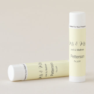 mr & mrs name est year wedding couple simple yello lip balm