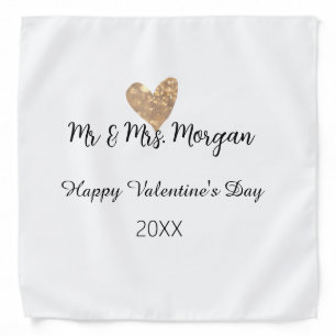 Mr & Mrs name happy Valentine's day gold heart Bandana