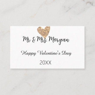 Mr & Mrs name happy Valentine's day gold heart Business Card