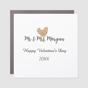 Mr & Mrs name happy Valentine's day gold heart Car Magnet