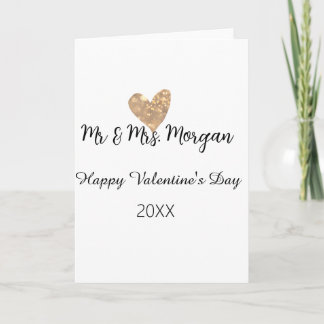 Mr & Mrs name happy Valentine's day gold heart Card