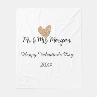 Mr & Mrs name happy Valentine's day gold heart Fleece Blanket