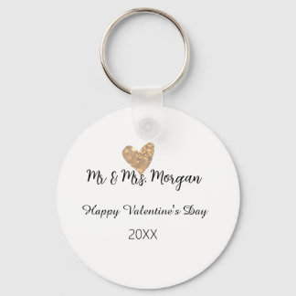 Mr & Mrs name happy Valentine's day gold heart Keychain